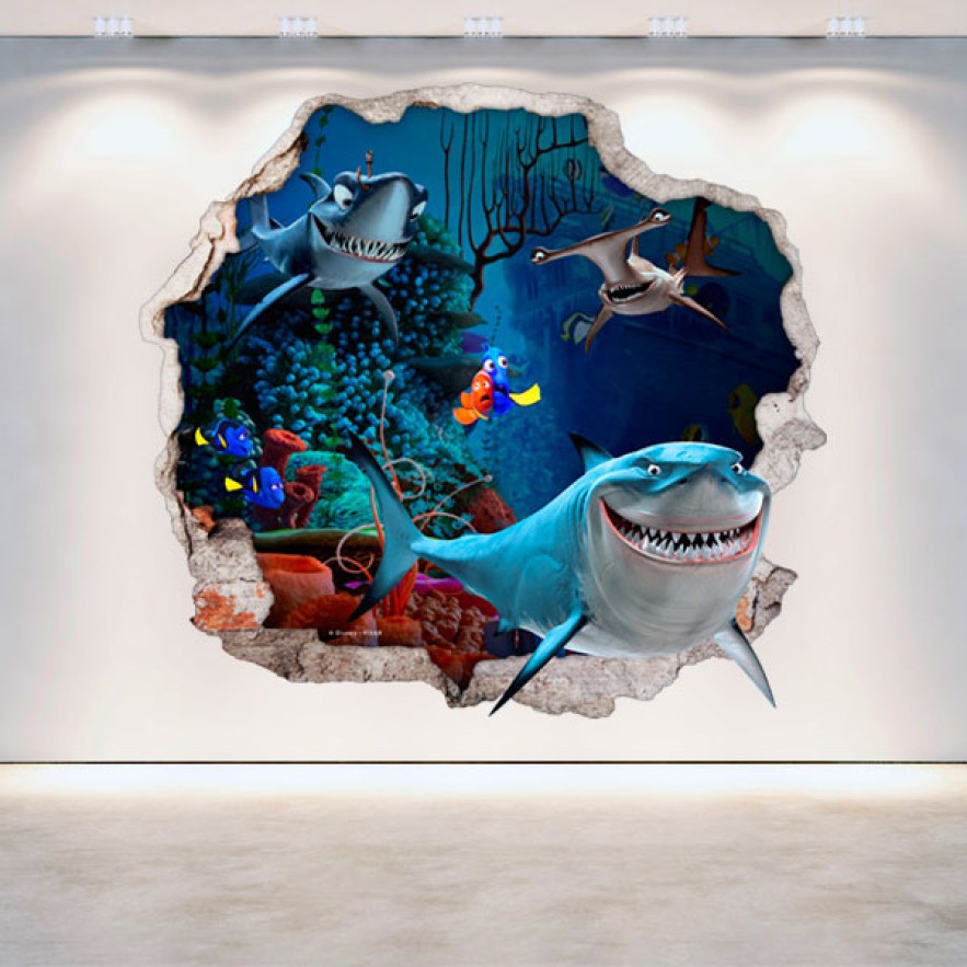 Vinilo agujero 3d disney tiburones buscando a nemo