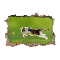 Vinilo agujero 3d gato y mariposa