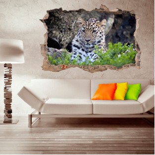 Vinilo agujero pared 3d jaguar