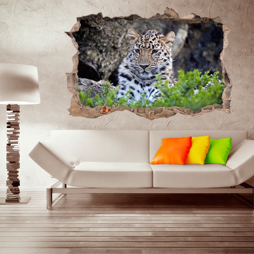 Vinilo agujero pared 3d jaguar