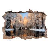 Vinilo agujero 3d paisaje lago en invierno
