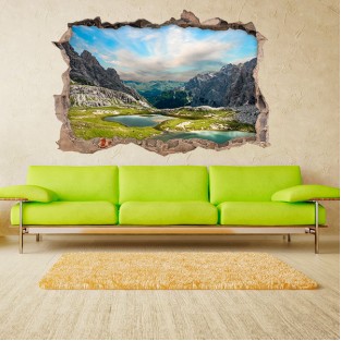 Vinilo agujero 3d lago en las montañas