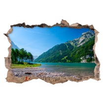 Vinilo agujero 3d paisaje con lago y montañas
