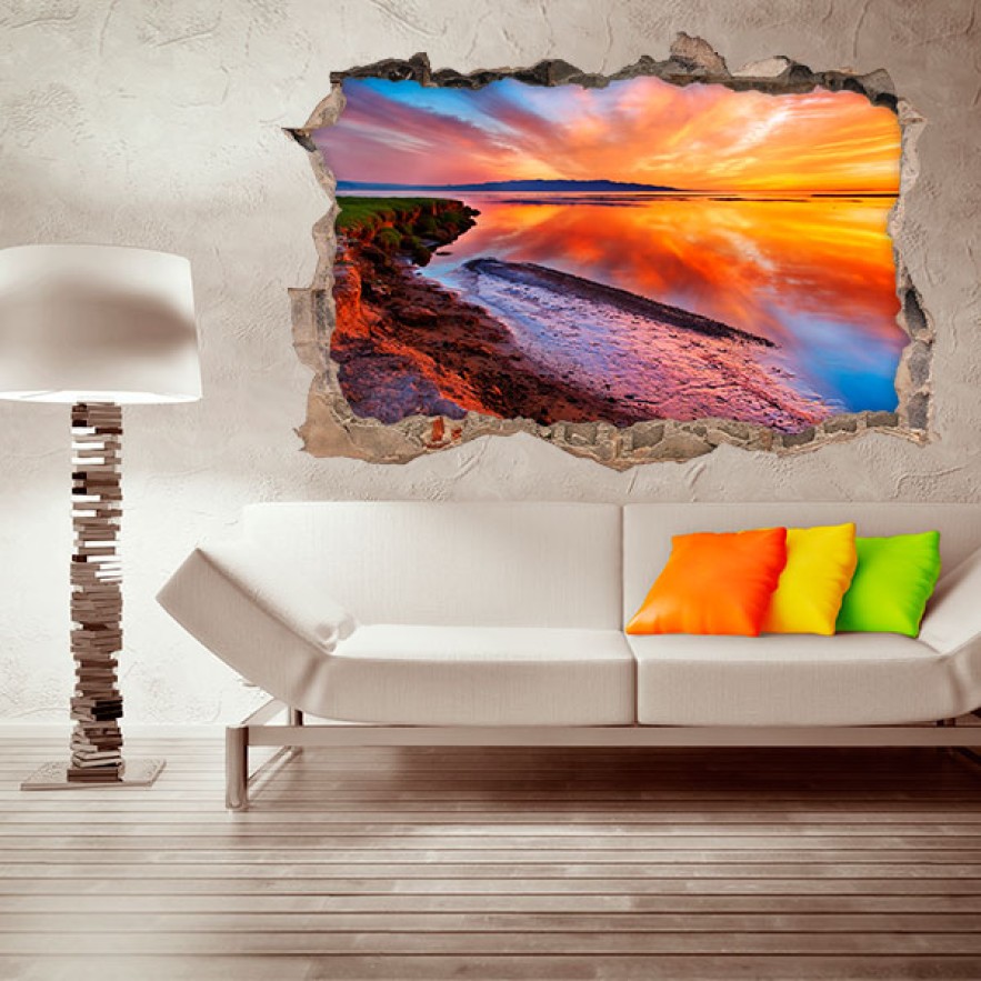 Vinilo agujero 3d laguna atardecer