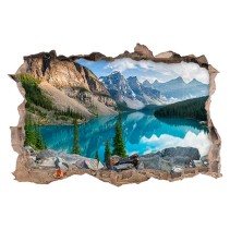 Vinilo agujero 3d laguna en las montañas