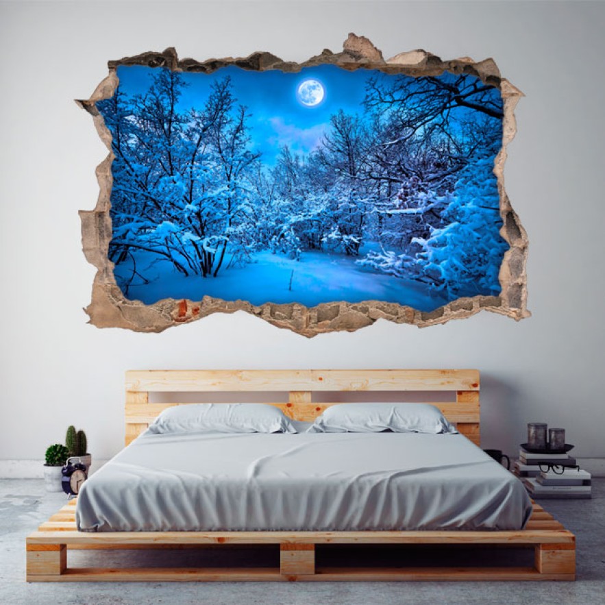 Vinilo agujero 3d luna llena montañas nevadas