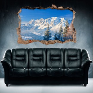 Vinilo agujero 3d montañas nevadas