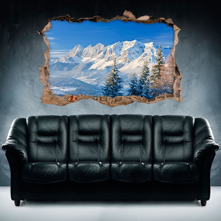 Vinilo agujero 3d montañas nevadas