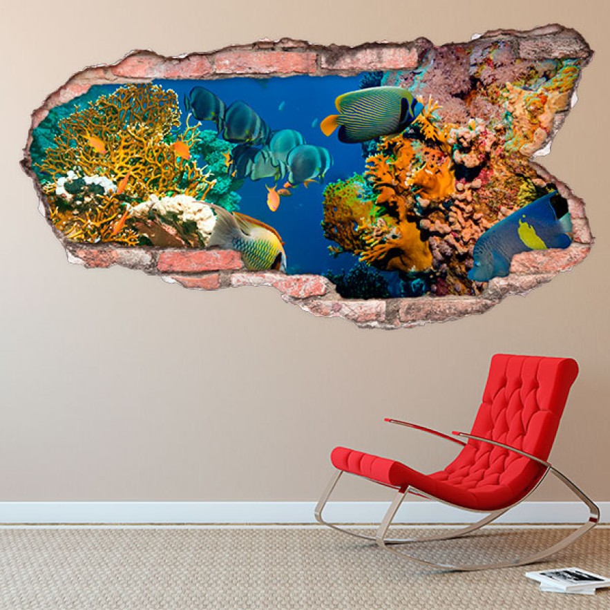 Vinilo agujero 3d mundo marino