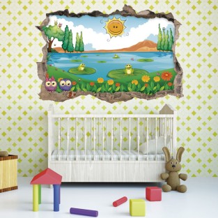 Vinilo agujero 3d dibujo infantil paisaje