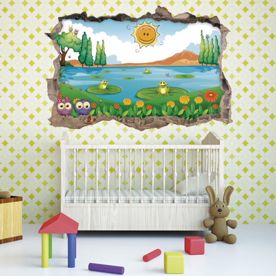 Vinilo agujero 3d dibujo infantil paisaje