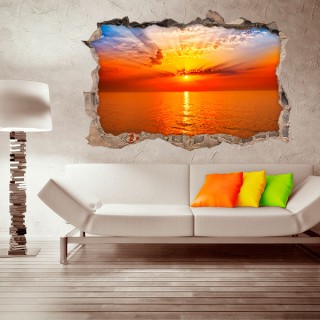 Vinilo agujero 3d puesta de sol colorida en el mar