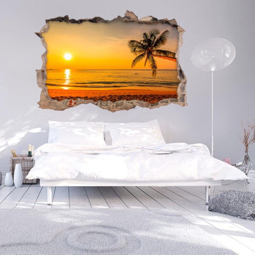 Vinilo agujero 3d atardecer en la playa