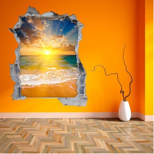 Vinilo agujero 3d puesta de sol en la playa Vinilo agujero 3d puesta de sol en la playa