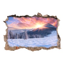 Vinilo agujero 3d puesta de sol montañas nevadas