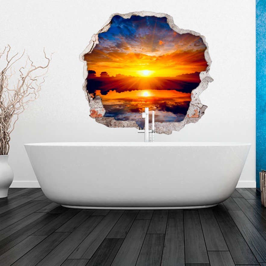 Vinilo agujero 3d reflejo rayos de sol en el mar