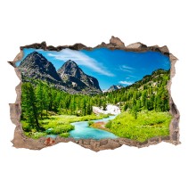 Vinilo agujero 3d paisaje río en las montañas