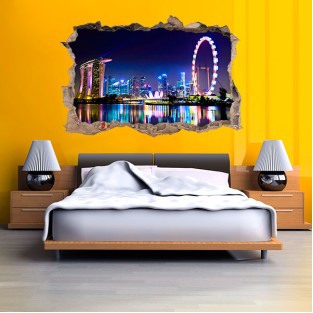 Vinilo agujero 3d ciudad singapore noche
