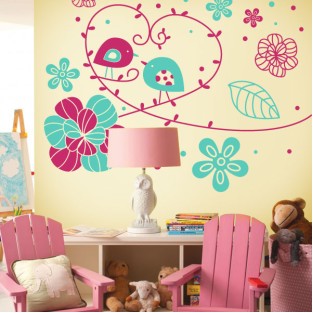 Vinilo decorativo flores y hojas