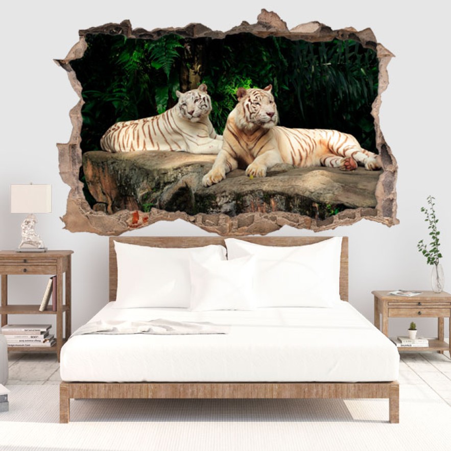 Vinilo agujero 3d  tigre blanco