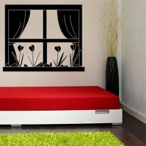 Vinilo decorativo dibujo de ventana con flores