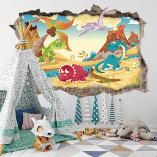 Vinilo agujero 3d infantil dinosaurios en el jurásico