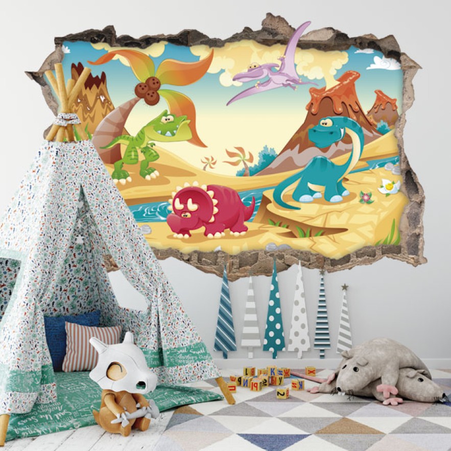 Vinilo agujero 3d infantil dinosaurios en el jurásico