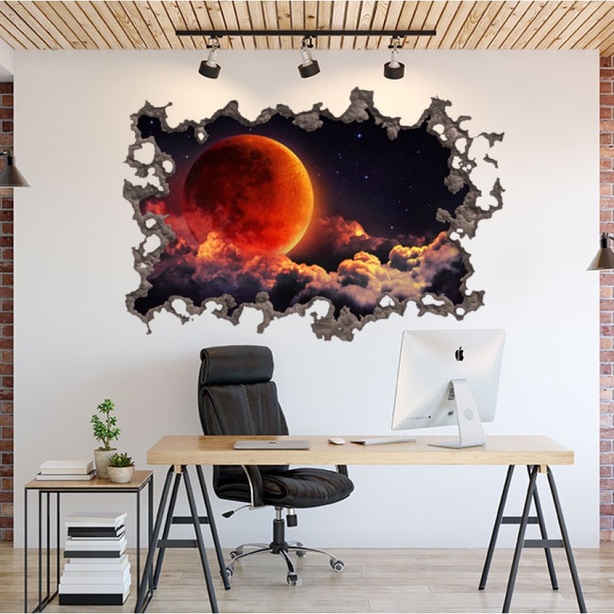 Vinilo agujero 3d luna roja en el espacio