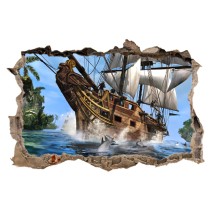 Pared Rota Vinilo 3D Infantil Barco Pirata