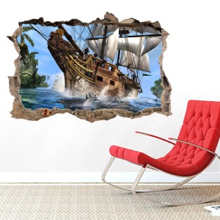 Pared Rota Vinilo 3D Infantil Barco Pirata Pared Rota Vinilo 3D Infantil Barco Pirata
