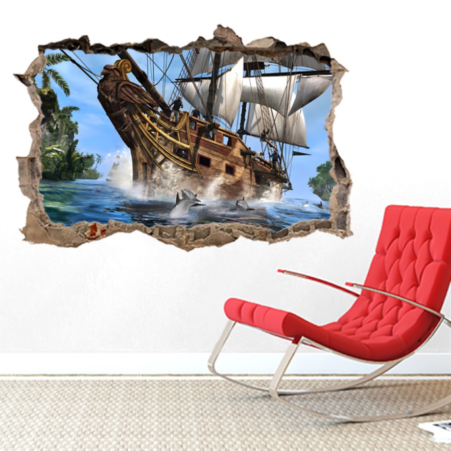 Pared Rota Vinilo 3D Infantil Barco Pirata