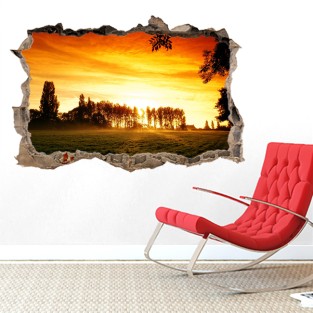 Pared Rota Vinilo 3D Atardecer en el bosque Pared Rota Vinilo 3D Atardecer en el bosque