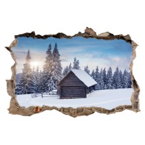 Pared Rota Vinilo 3D Cabaña en la nieve
