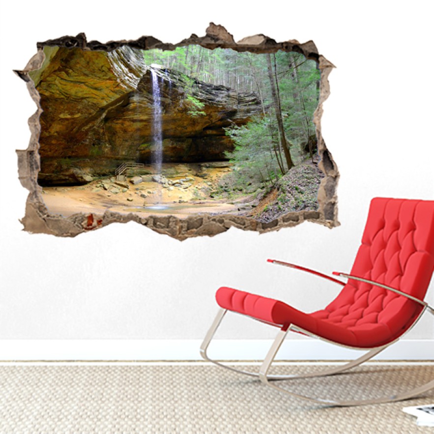 Pared Rota Vinilo 3D Cascada en la cueva