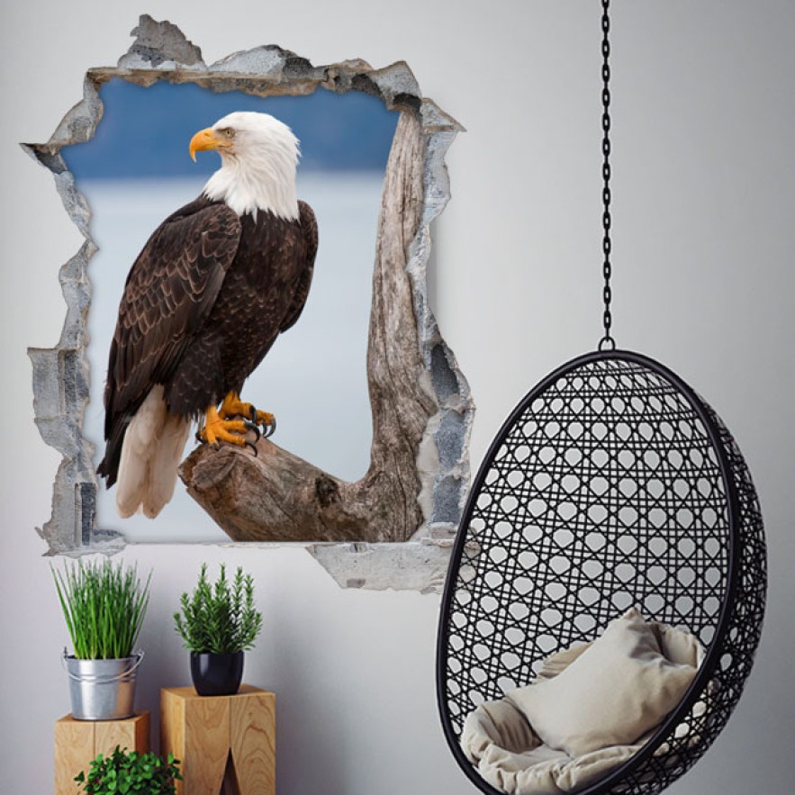 Vinilo agujero 3d águila calva americana