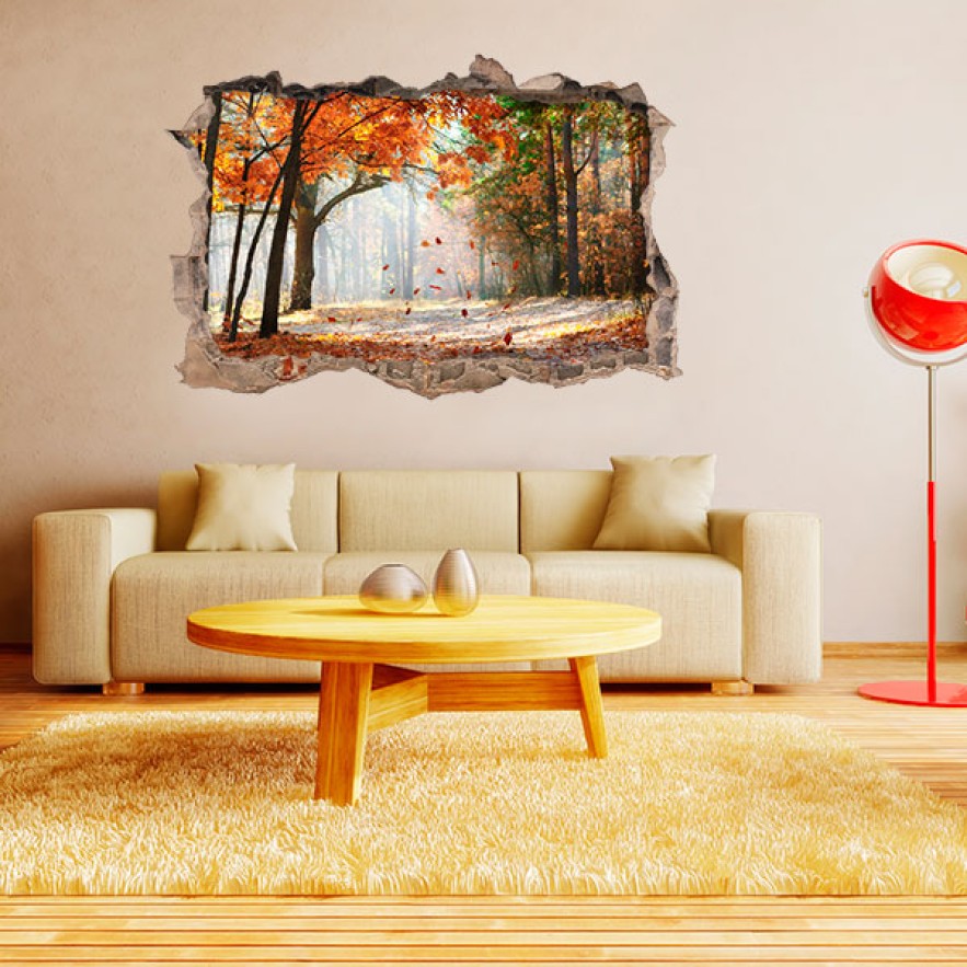 Vinilos agujero 3d paseo entre árboles en otoño