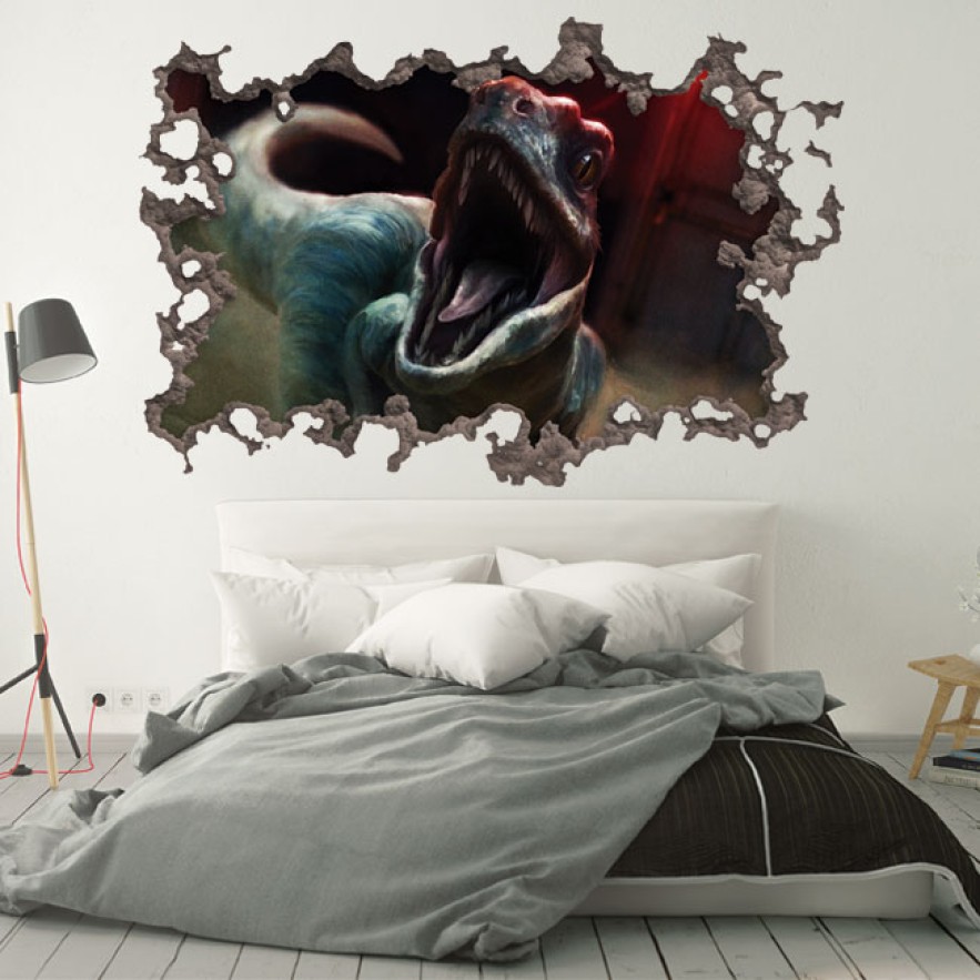 Vinilo agujero 3d pared dinosaurio jurassic park