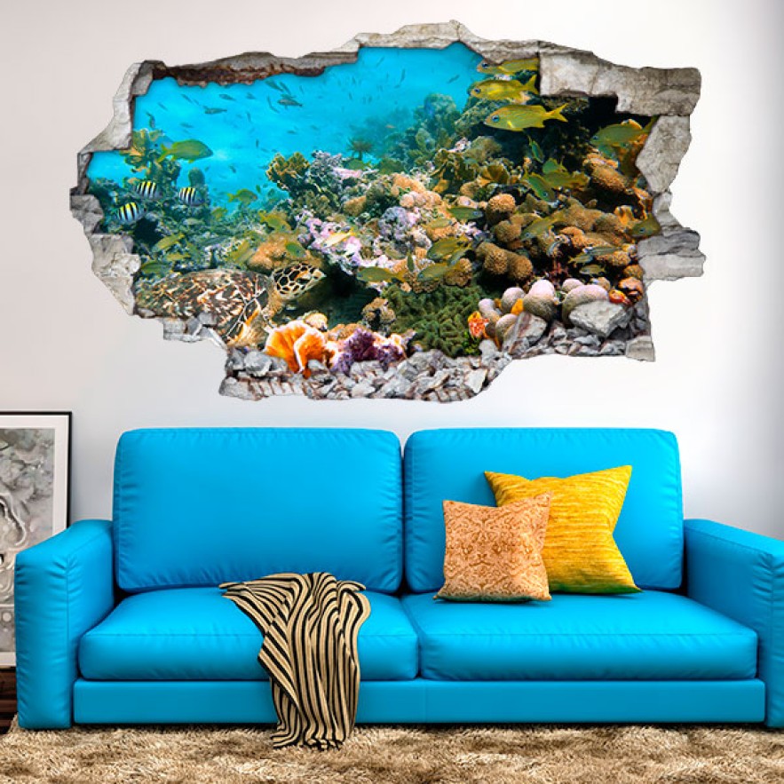 Vinilo agujero 3d animales del mar