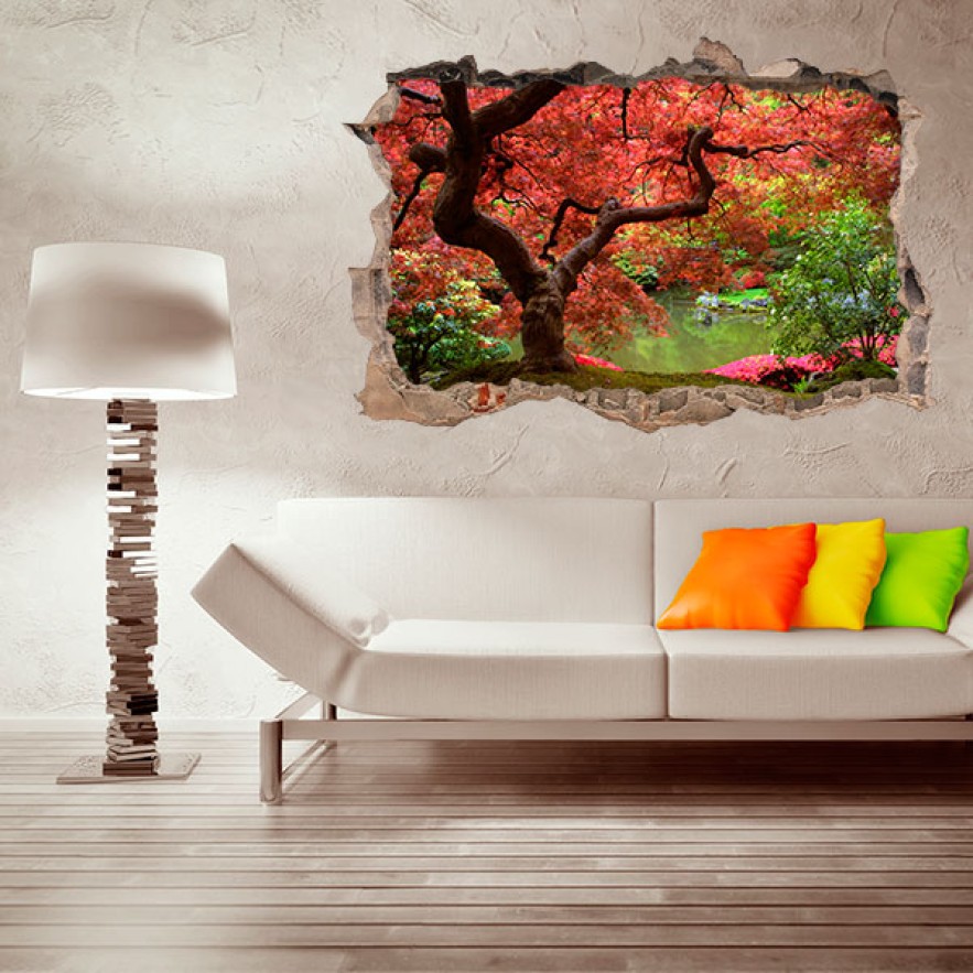 Vinilos agujero 3d árbol arce japón