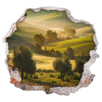 Vinilos agujero 3d paisaje árboles en las montañas