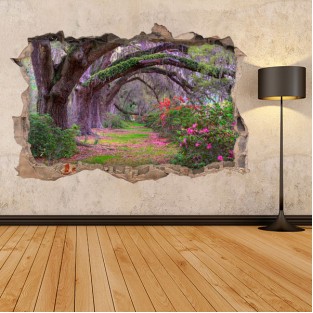 Vinilos agujero 3d camino árboles y flores Vinilos agujero 3d camino árboles y flores