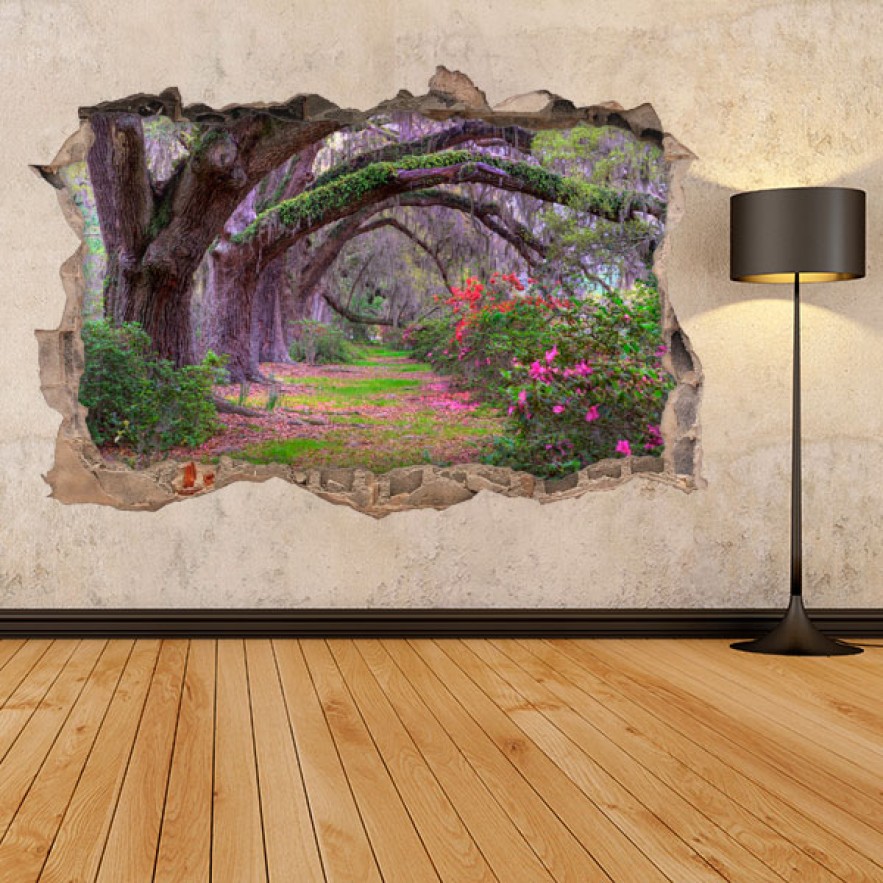 Vinilos agujero 3d camino árboles y flores