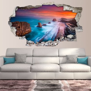 Vinilos agujero 3d atardecer en acantilados Vinilos agujero 3d atardecer en acantilados