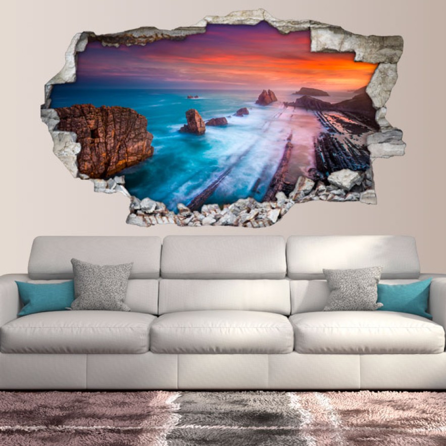 Vinilos agujero 3d atardecer en acantilados