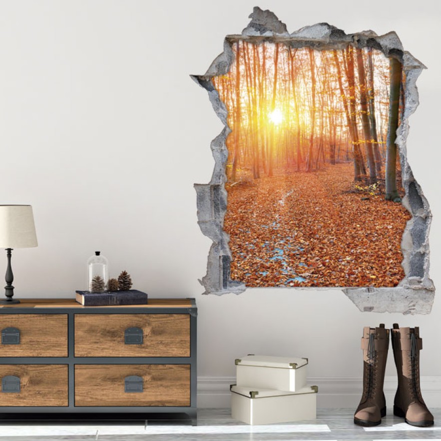 Vinilos agujero 3d atardecer en el bosque