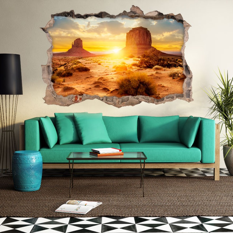 Vinilos agujero 3d atardecer en el desierto
