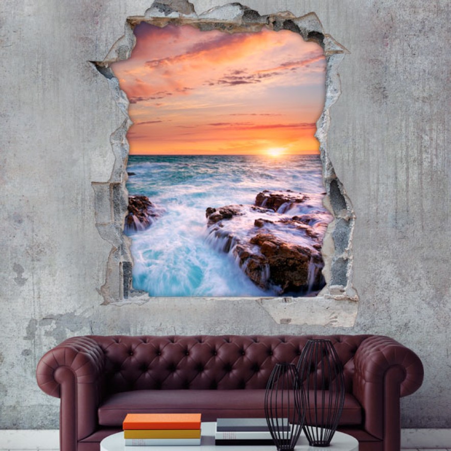 Vinilos agujeros 3d atardecer en el mar