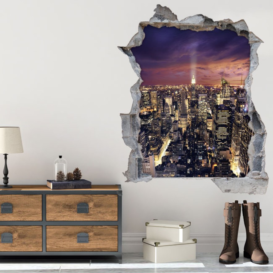 Vinilos agujero 3d atardecer en manhattan nueva york