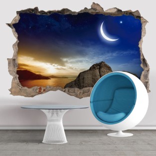 Vinilo agujero 3d atardecer mágico con luna