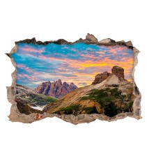 Vinilos agujero 3d atardecer en la montaña